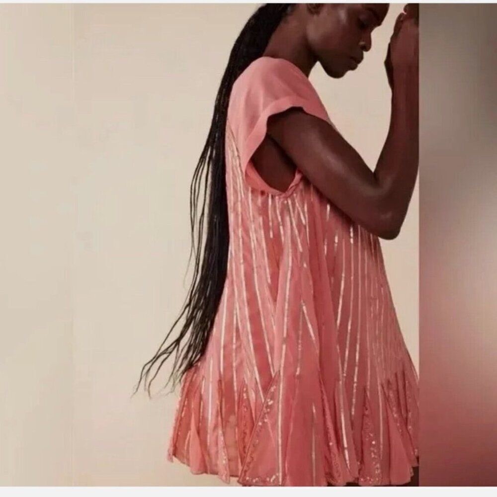 NWT! Free People mint julep pink sequin flowy minidress S